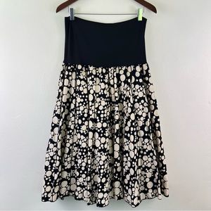 Linen Blend Saint Tropez West Boho Artsy Polkadot Fully Lined Pleated Midi Skirt